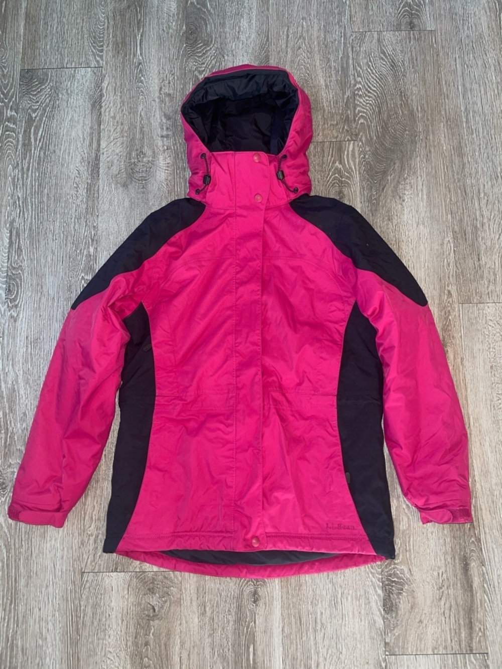 L.L.Bean rugged ridge Hot Pink and Black Hooded Jacket parka coat xs ski cold